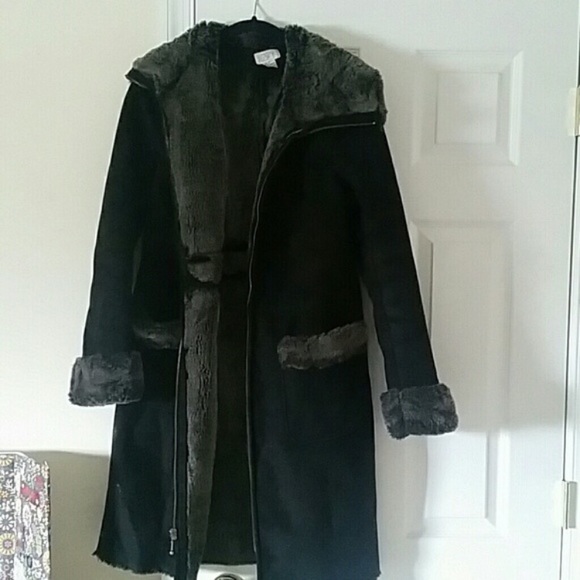 Ann Taylor Jackets & Coats Long Faux Fur Hollywood Glamour Evening Formal Black Teddy Bear